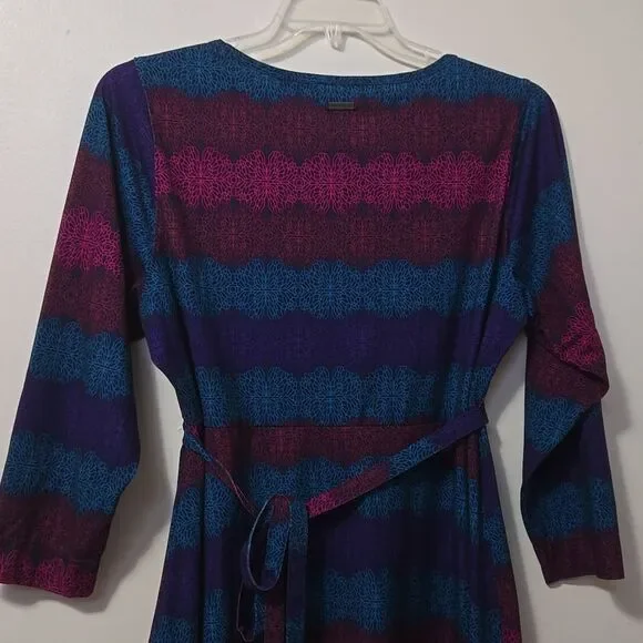 Merrell Dress Womens Size XL Striped Floral TIE Back Long Sleeve Midi Stretchy - Picture 6 of 8